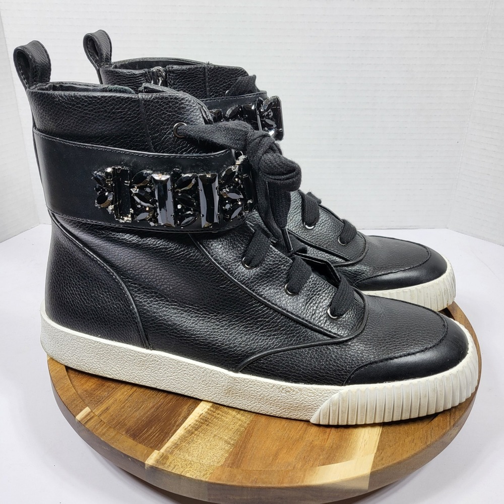 Karl Lagerfeld Paris Jeren High Top Sneaker Womens 9 Blk Excellent Jeweled Strap